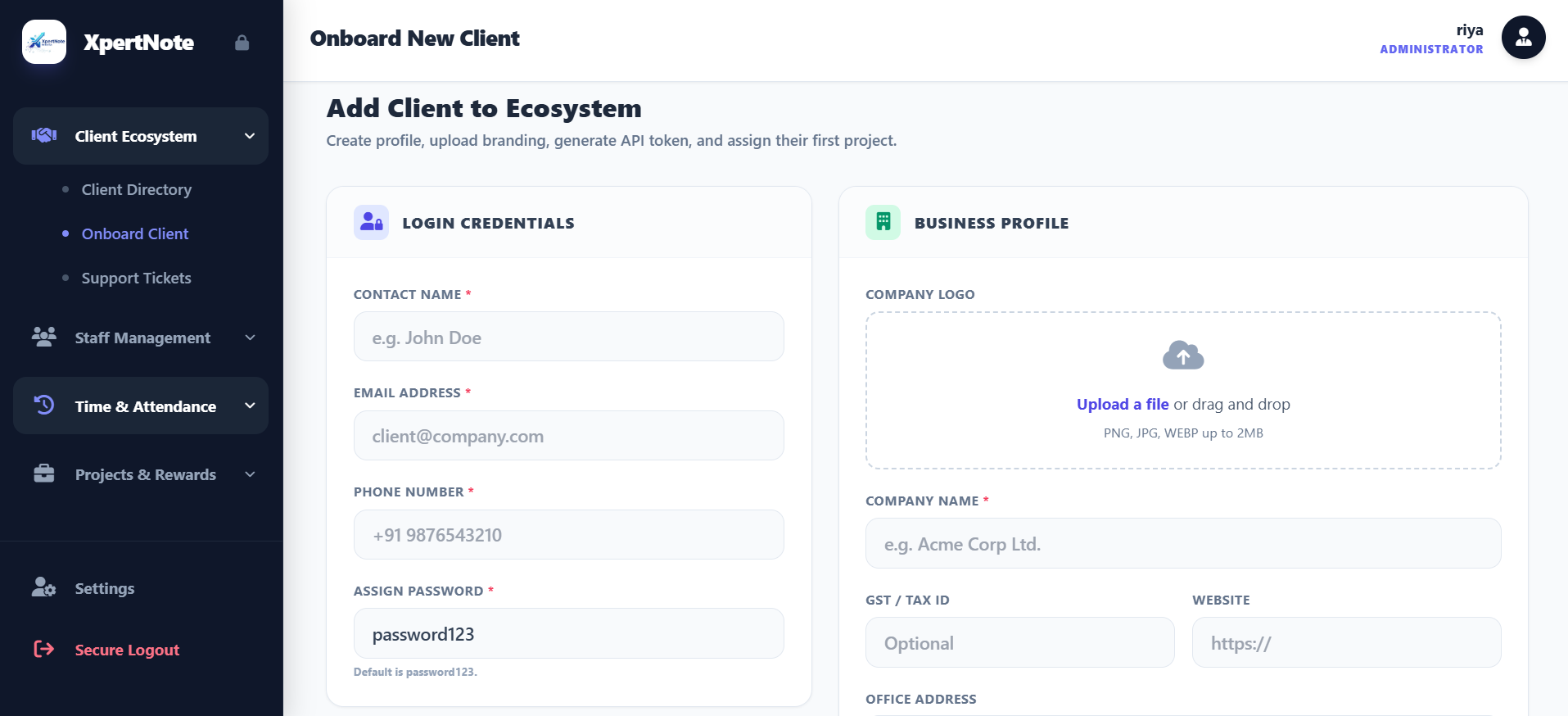 Client Management Screenshot