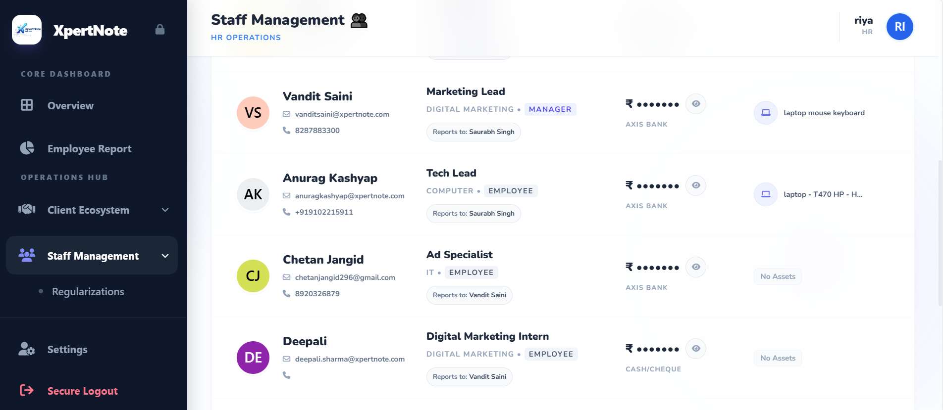 Staff Management Screenshot