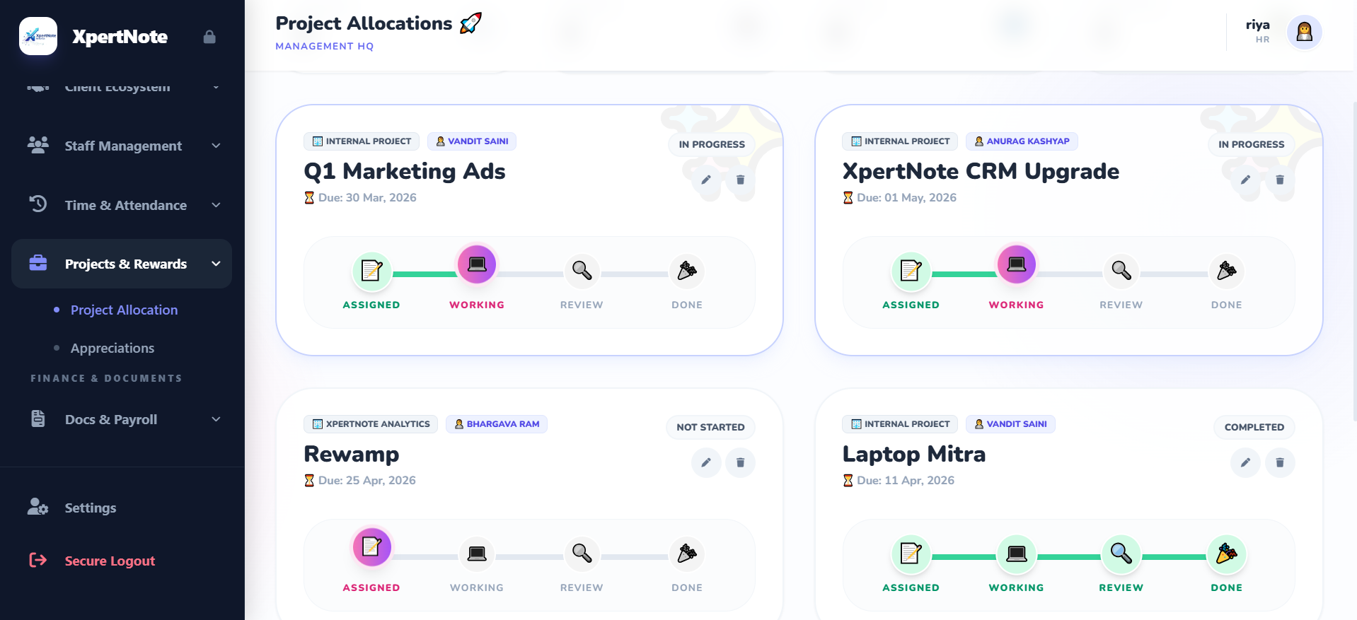 Project Management Screenshot