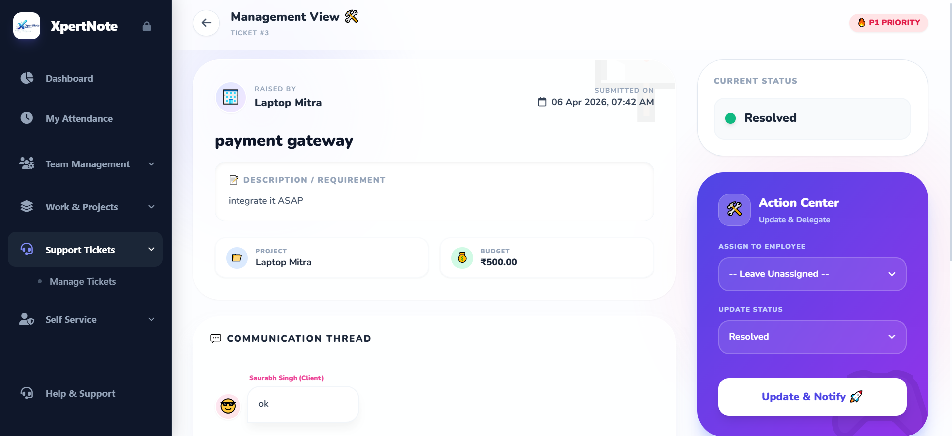 Ticket Management Screenshot